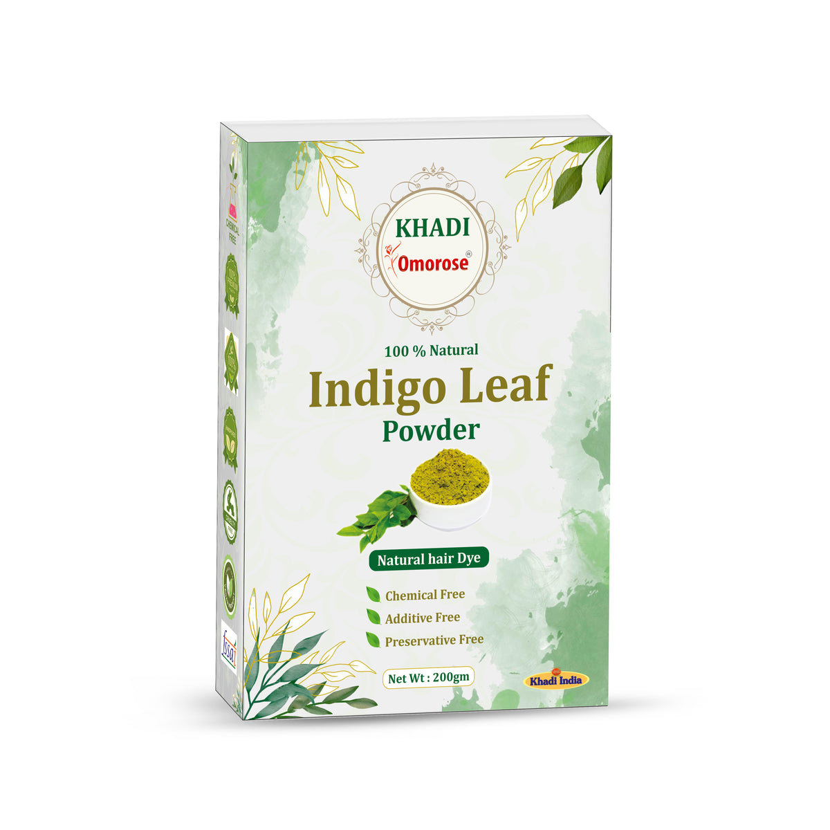 Khadi Omorose Indigo Leaf Powder for Black hair | 200 Grams | Natural hair color, Chemical free | Resealable Zipper Stand Pouch