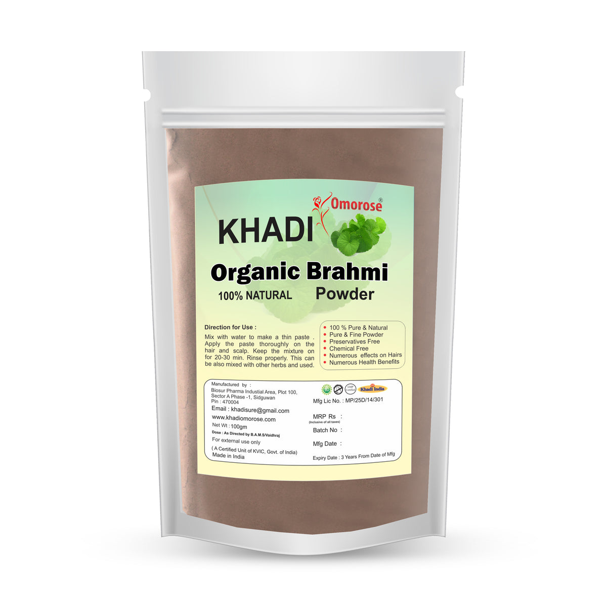 Khadi Omorose Organic Brahmi Powder – 100% Natural Hair Care