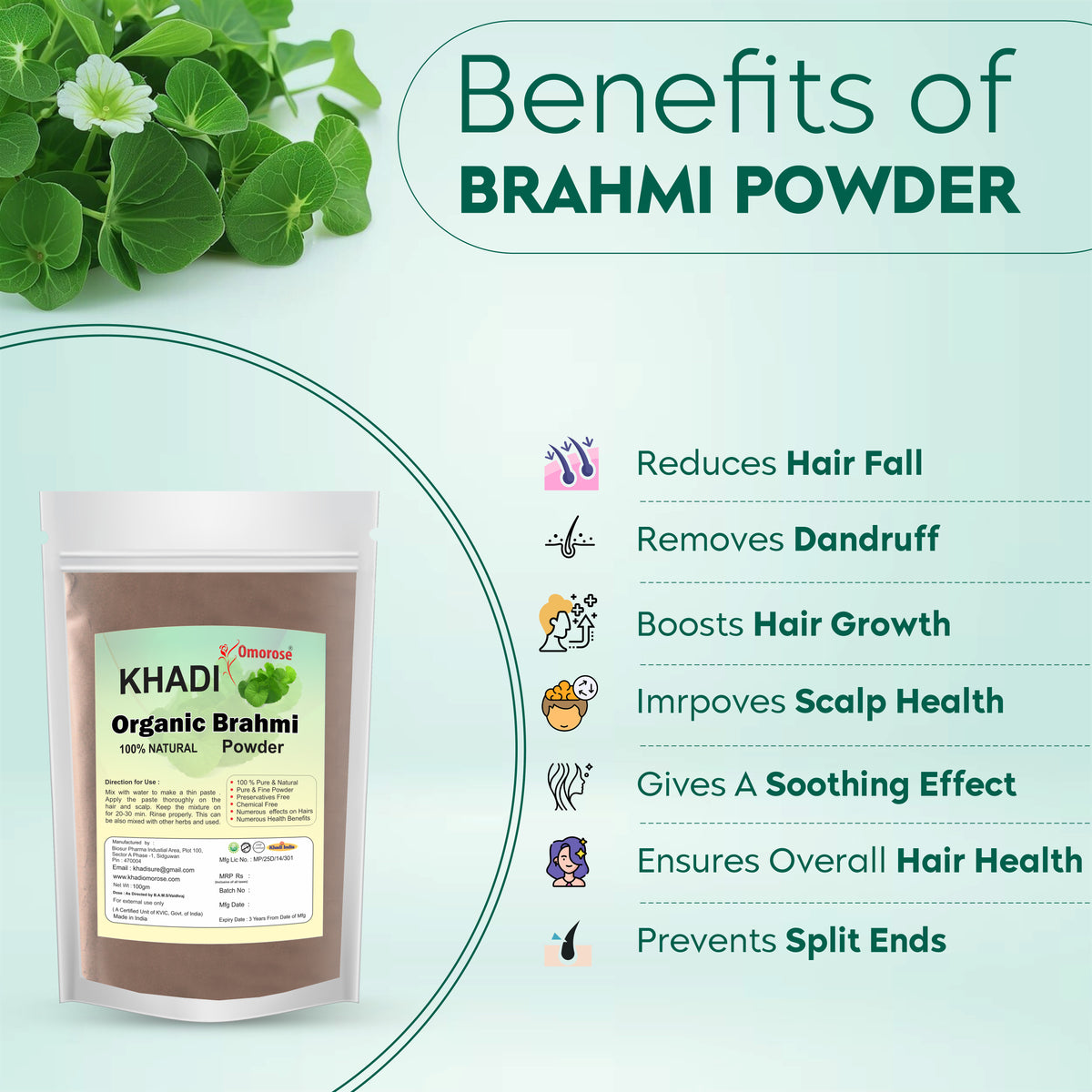 Khadi Omorose Organic Brahmi Powder – 100% Natural Hair Care