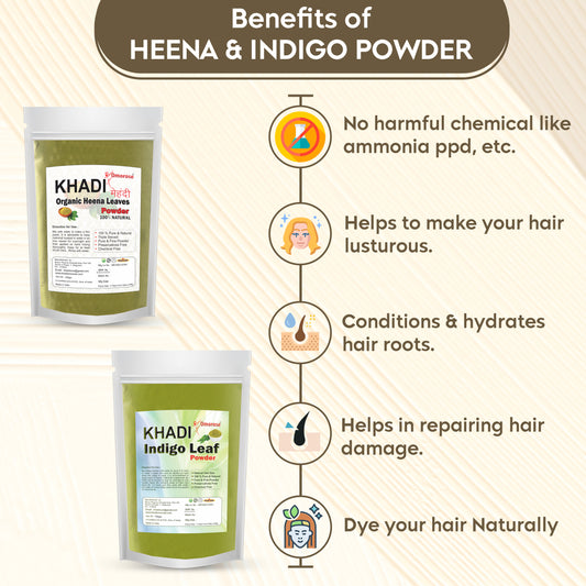 Khadi Omorose Henna & Indigo Powder Combo – 100% Natural Hair Color (100g + 100g)