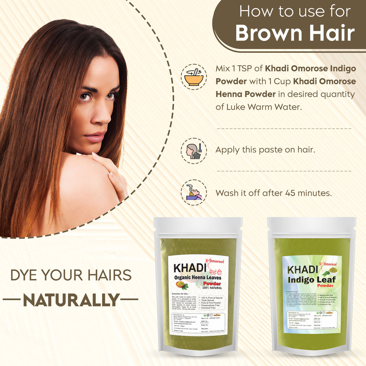 Khadi Omorose Henna & Indigo Powder Combo – 100% Natural Hair Color (100g + 100g)