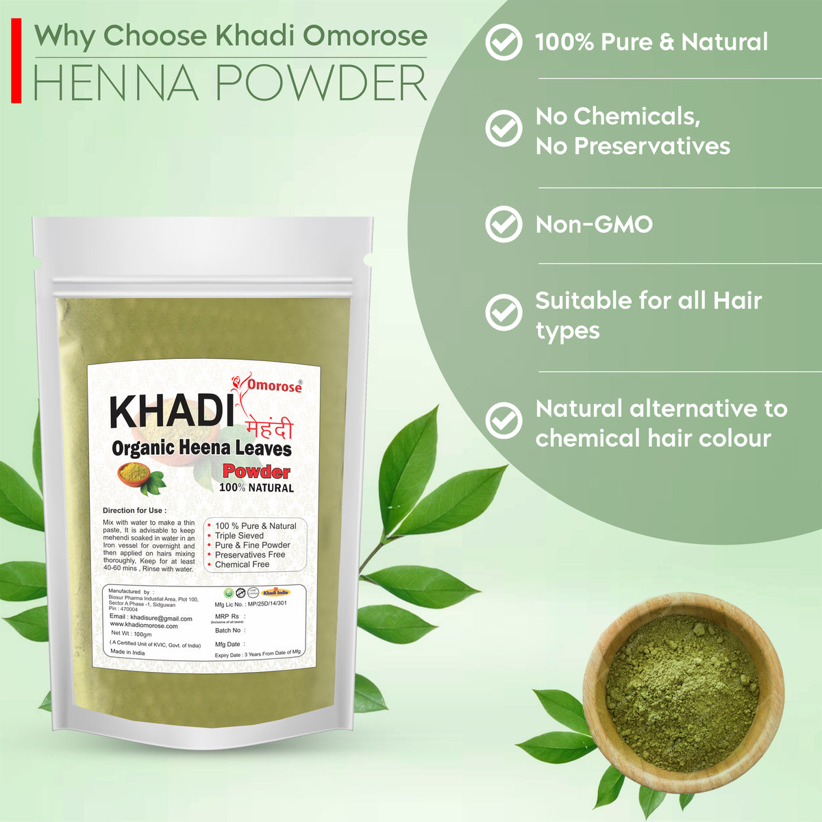 Khadi Omorose 100% Pure Henna Powder – 100g