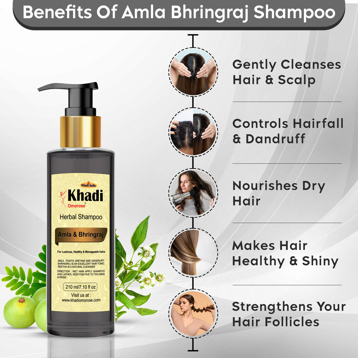 Khadi Omorose Ayurvedic Amla & Bhringraj Shampoo, 210 ml