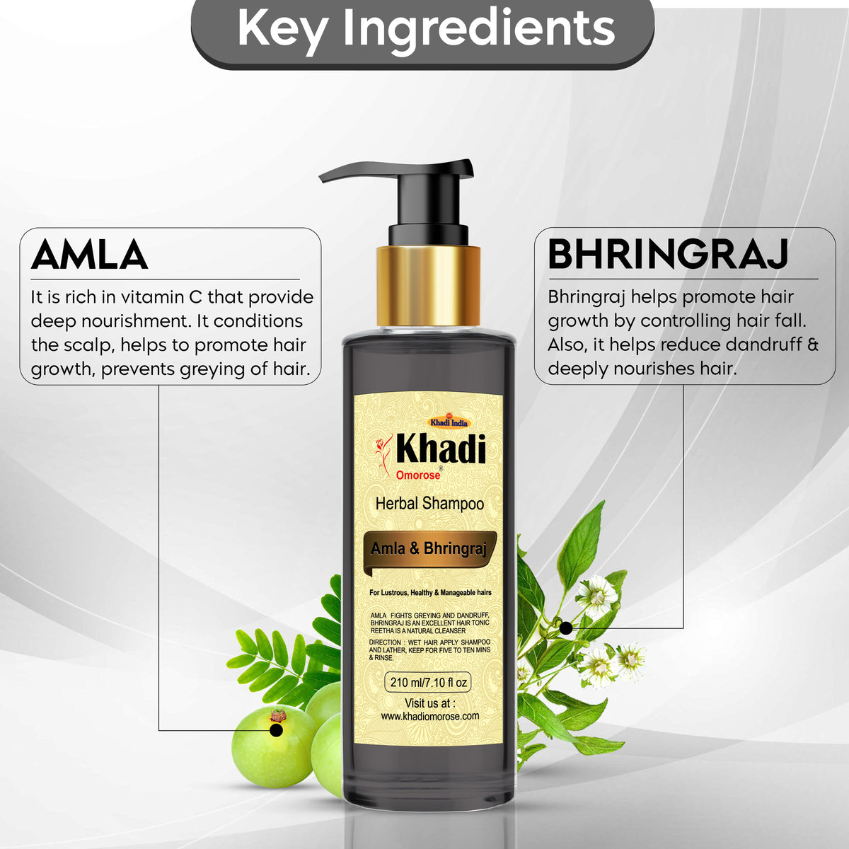 Khadi Omorose Ayurvedic Amla & Bhringraj Shampoo, 210 ml