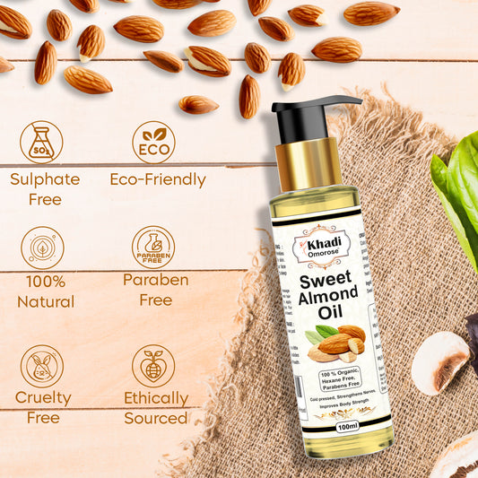Khadi Omorose Sweet Almond Oil | Cold pressed | For Skin & Hairs | (100 ml)