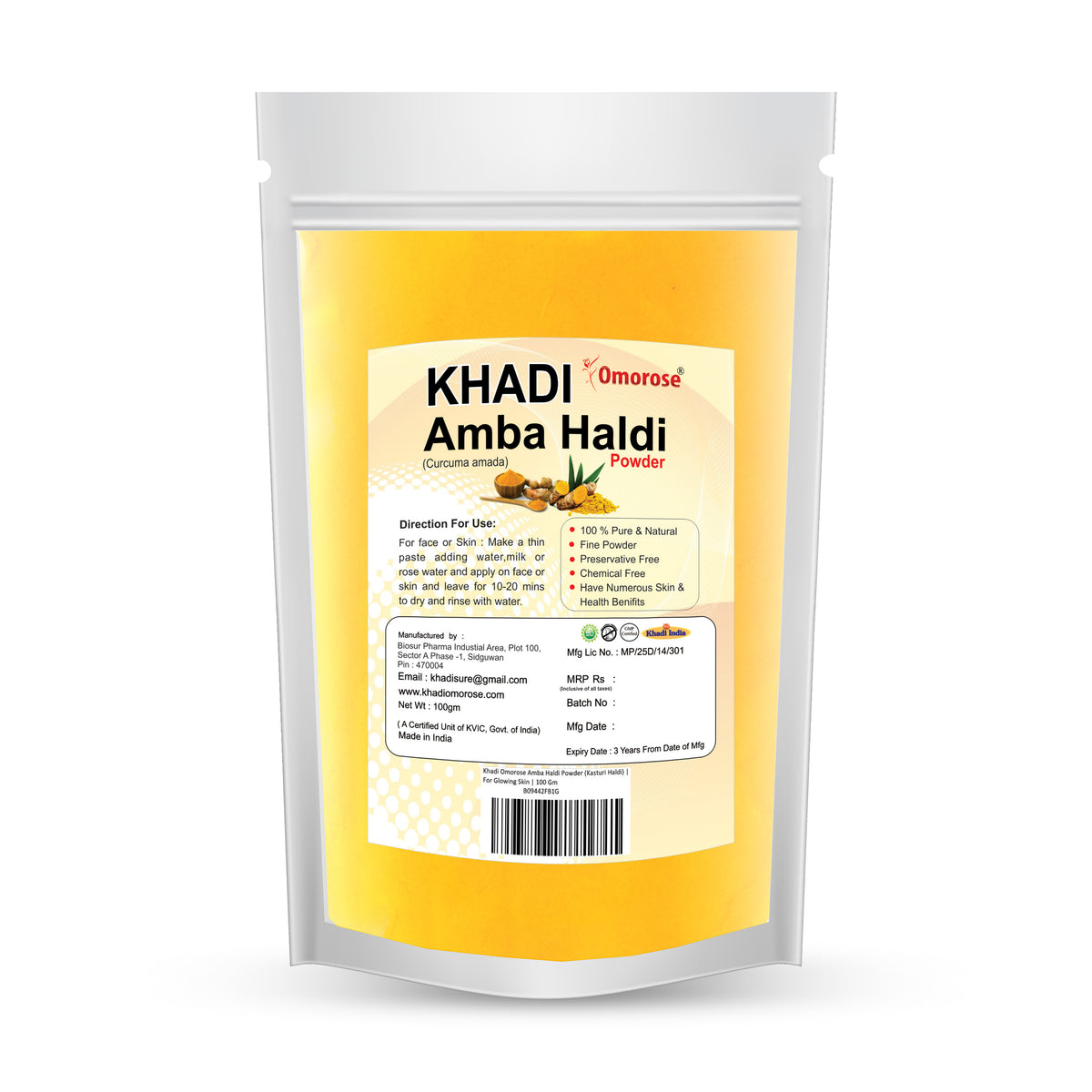 Khadi Omorose Amba Haldi Powder,Pack of 100 Gm…