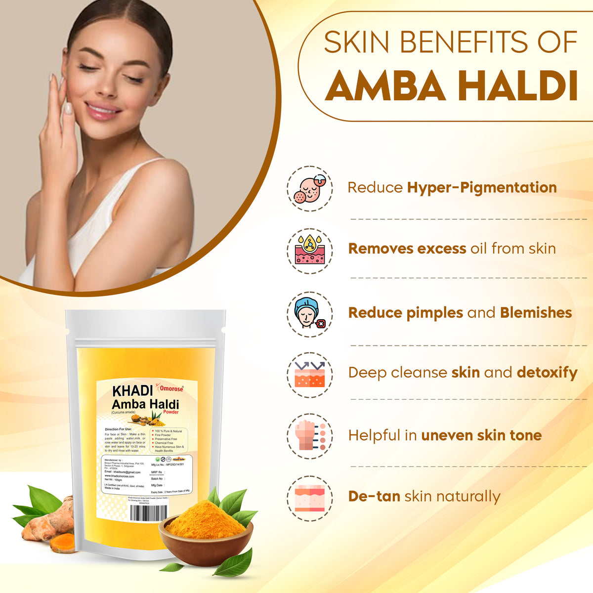 Khadi Omorose Amba Haldi Powder,Pack of 100 Gm…