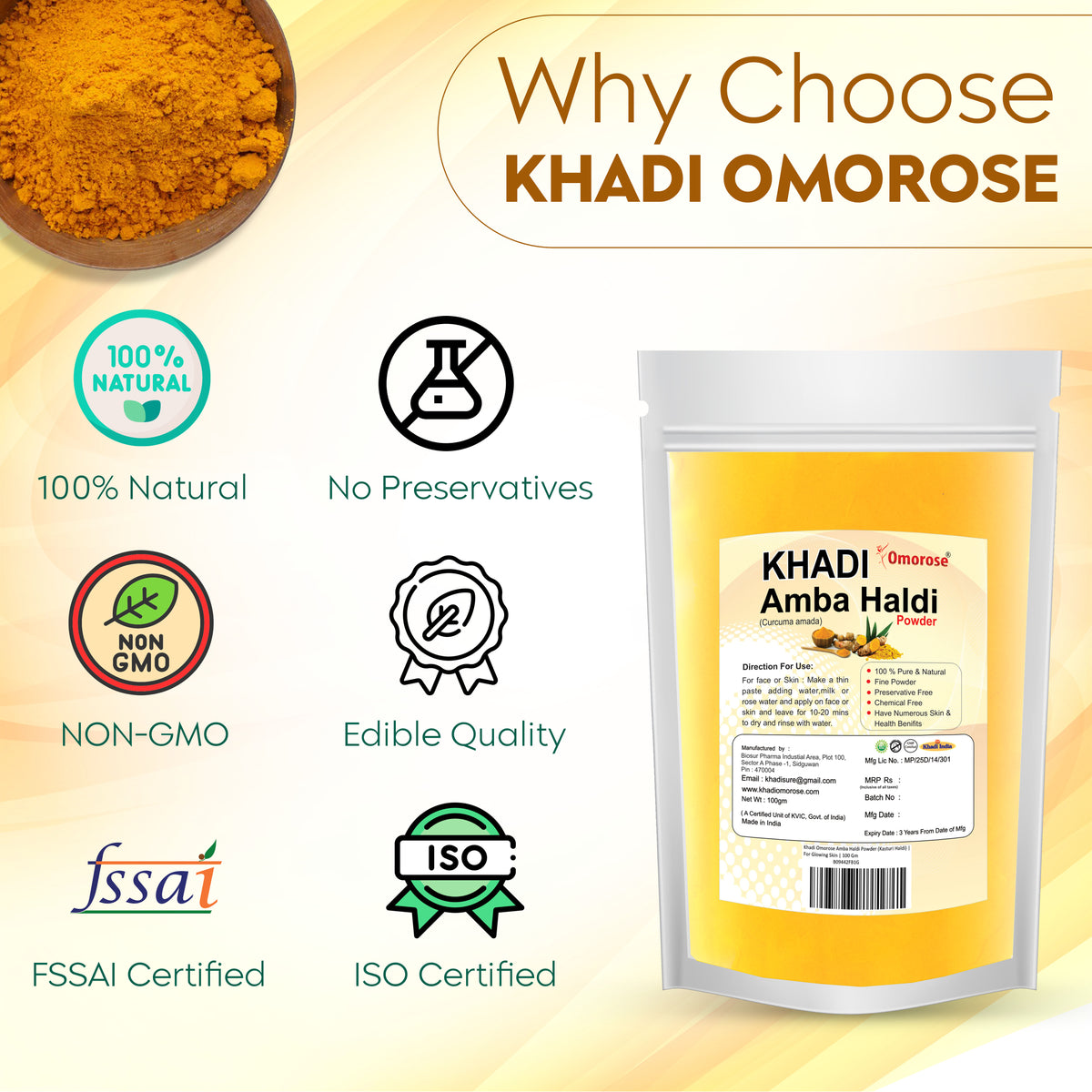 Khadi Omorose Amba Haldi Powder,Pack of 100 Gm…