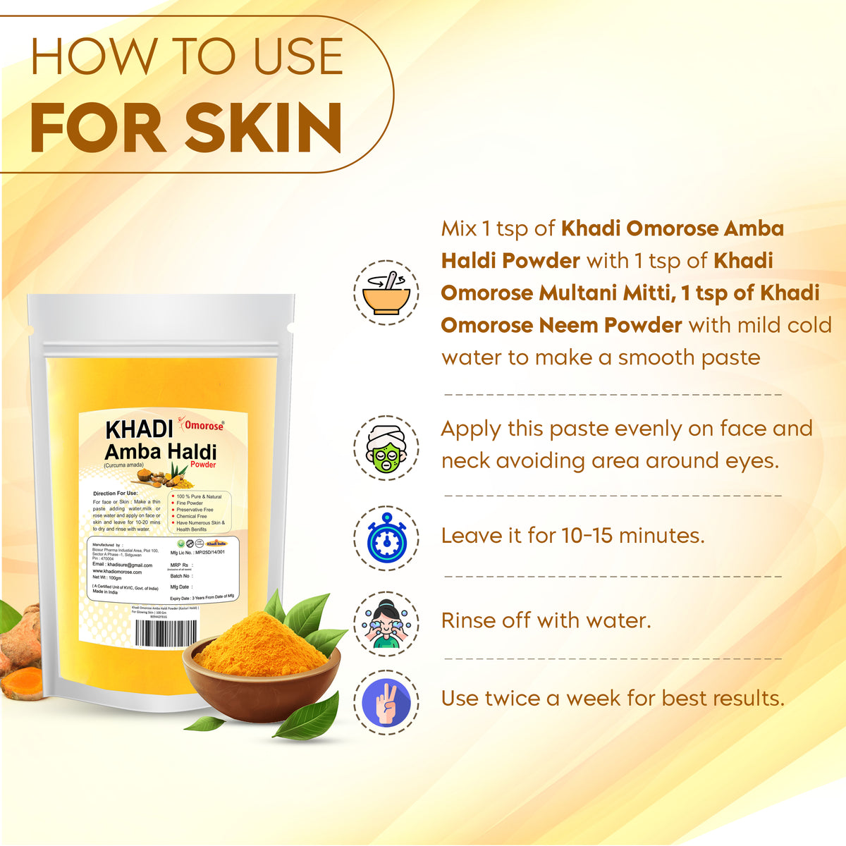 Khadi Omorose Amba Haldi Powder,Pack of 100 Gm…