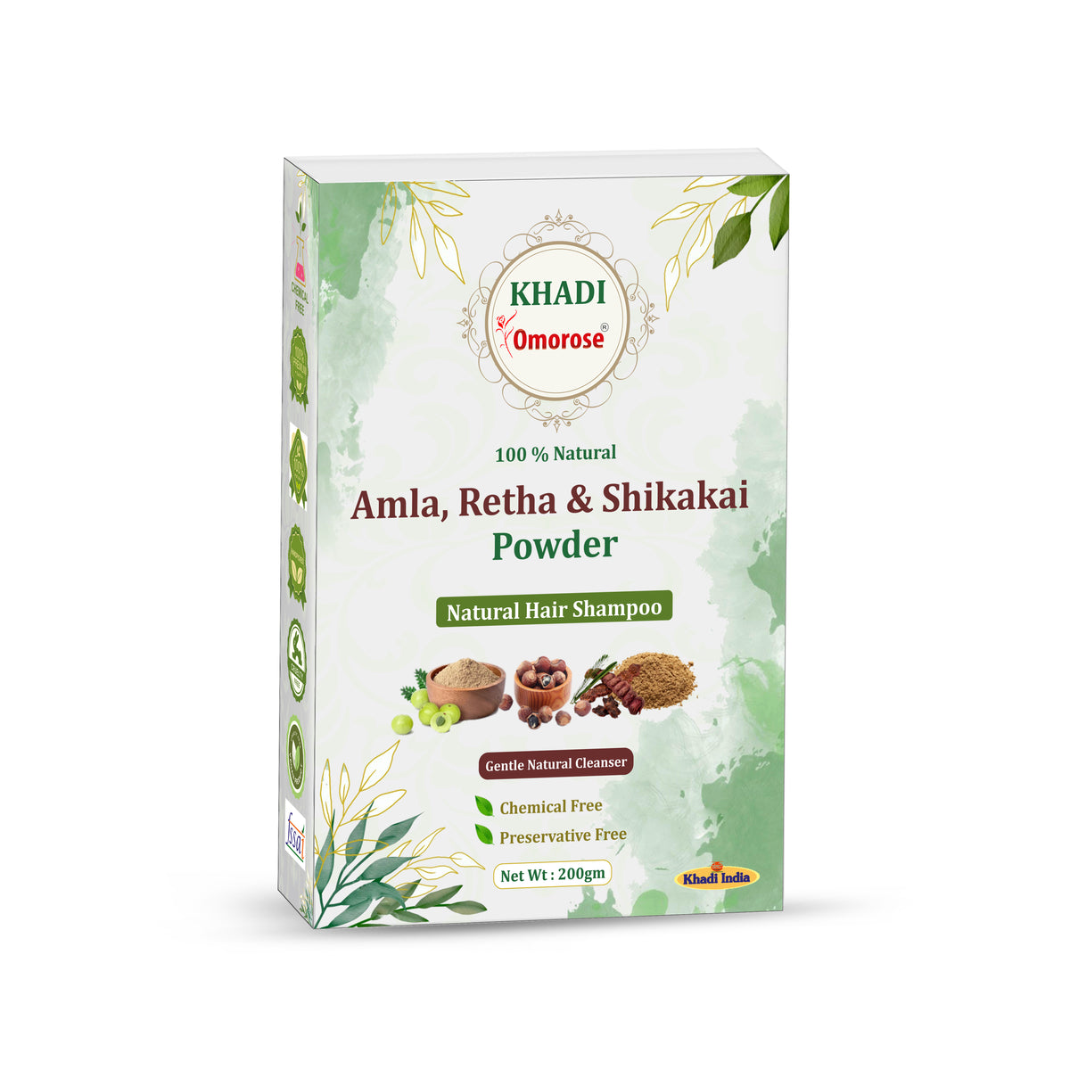 Khadi Omorose Amla, Retha & Shikakai Powder for Hair Growth | Natural Hair Shampoo | Chemical Free, Preservative Free, Paraben & Sles Free | 200g