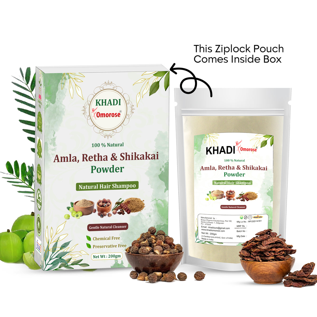 Khadi Omorose Amla, Retha & Shikakai Powder for Hair Growth | Natural Hair Shampoo | Chemical Free, Preservative Free, Paraben & Sles Free | 200g