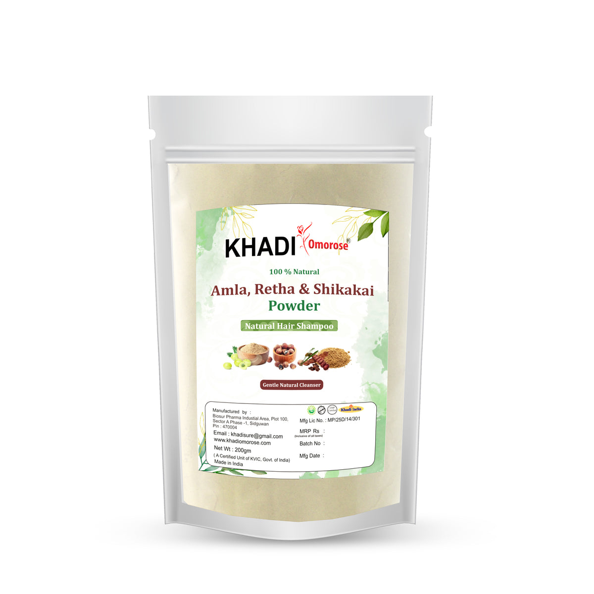 Khadi Omorose Amla, Retha & Shikakai Powder for Hair Growth | Natural Hair Shampoo | Chemical Free, Preservative Free, Paraben & Sles Free | 200g