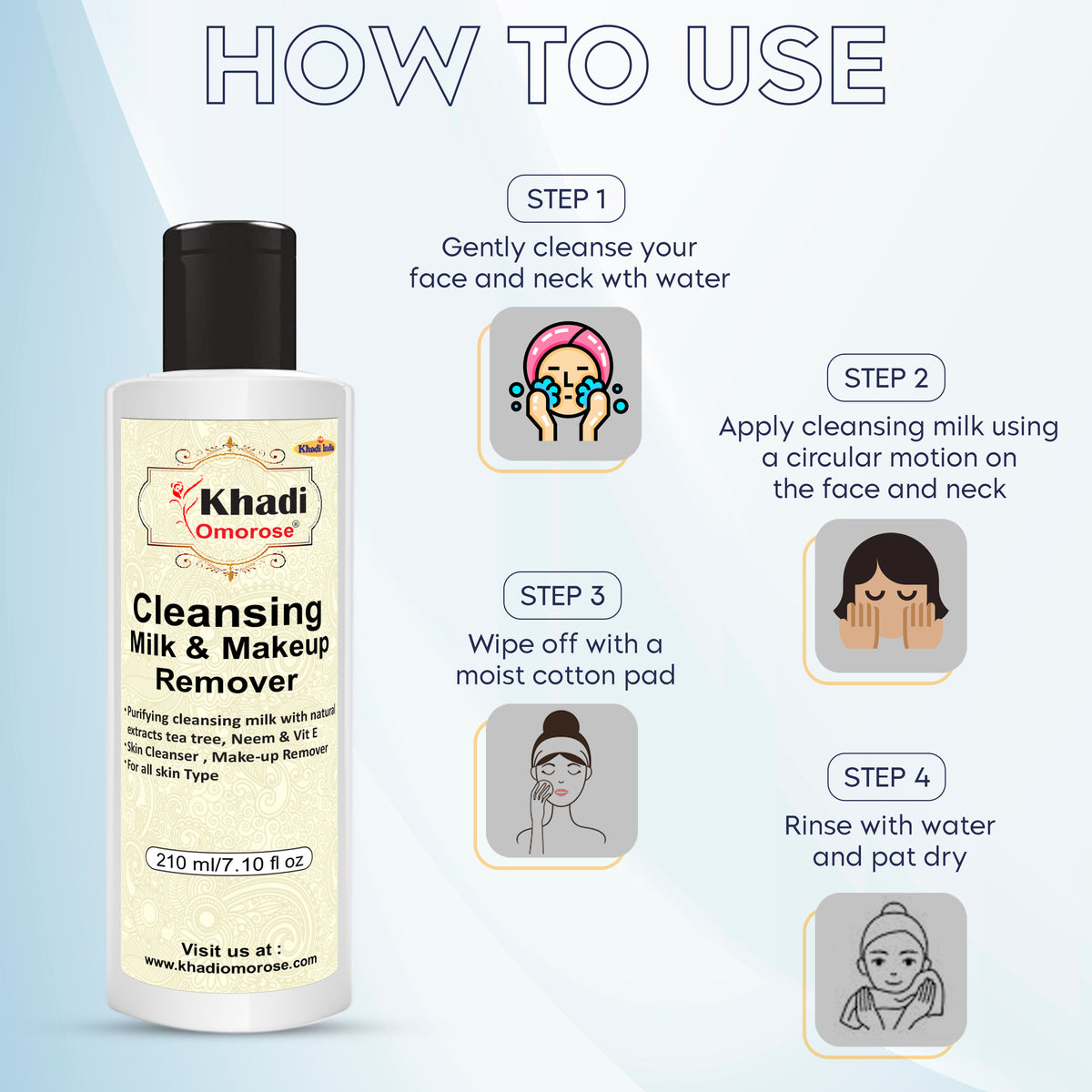 Khadi Omorose Cleansing Milk & Make-up Remover With Neem, Tea Tree & Vitamin E, 210 Ml