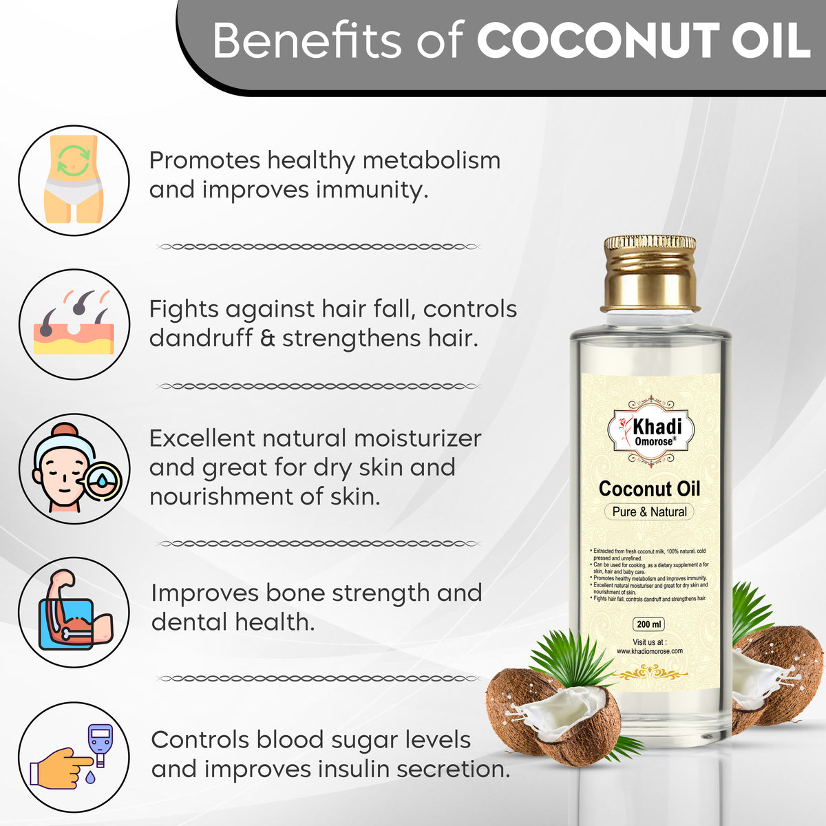 Khadi Omorose Coconut oil (Pure & Coldpressed)- 200ml.
