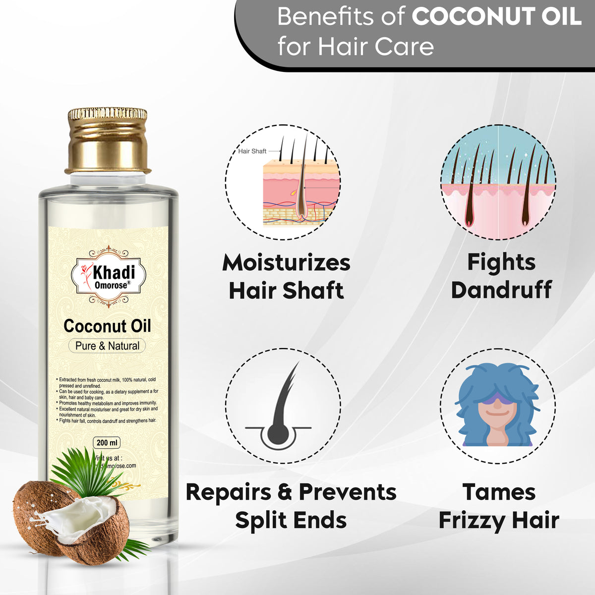 Khadi Omorose Coconut oil (Pure & Coldpressed)- 200ml.