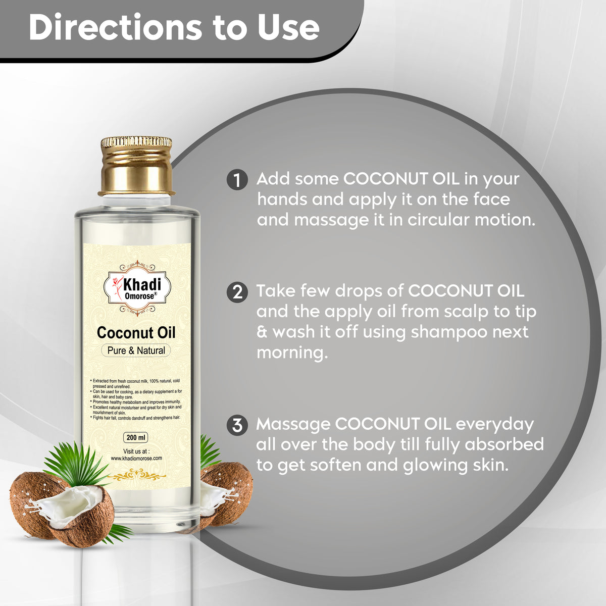 Khadi Omorose Coconut oil (Pure & Coldpressed)- 200ml.