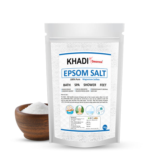 Khadi Omorose Epsom Bath Salt Crystal and Bath | For refreshing bath soak | Foot Spa | Relieves aches & pain - 1KG