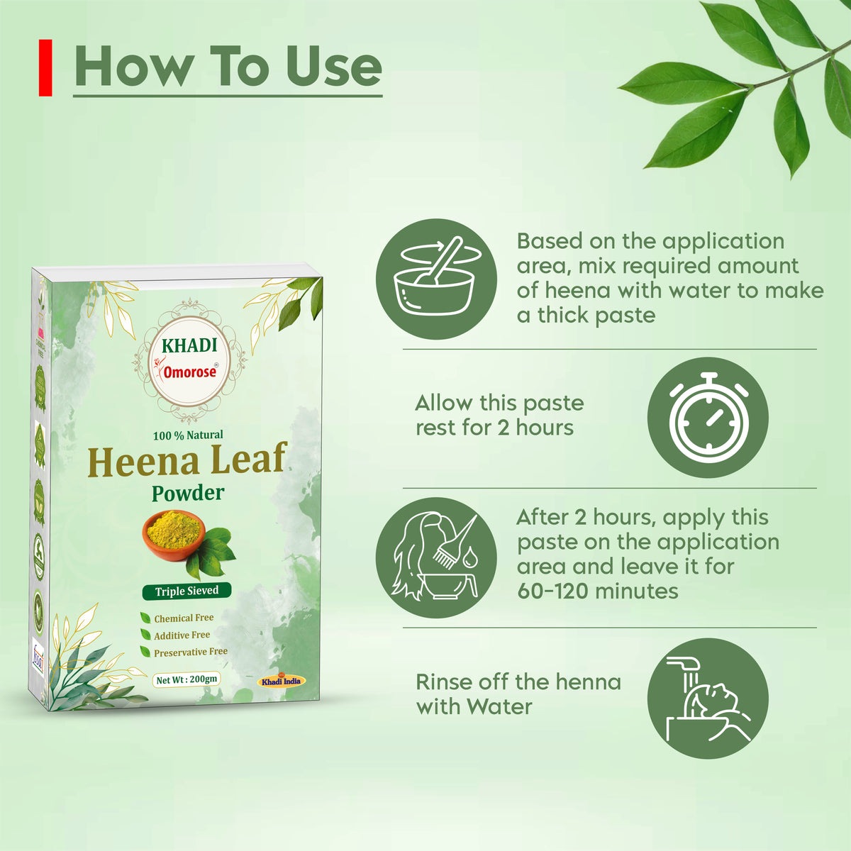 Khadi Omorose Heena (Mehendi) powder for hair color | 200 gram | Natural | Triple Sieved | Resealable Stand Zipper Pouch