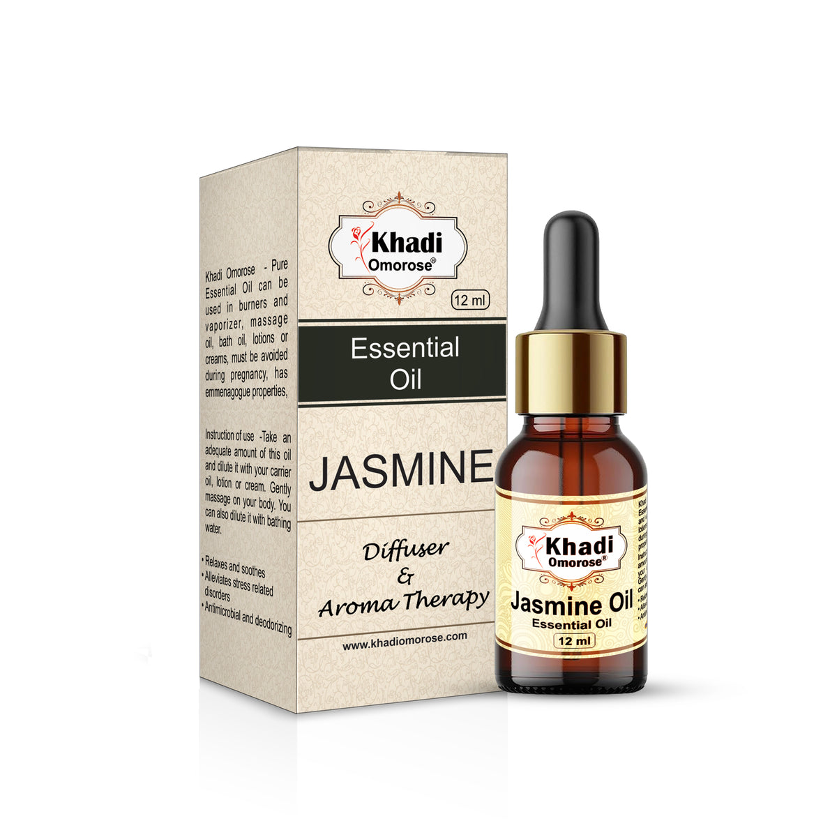 Khadi Omorose Jasmine Essential Oil with Self Dispensing Dropper Plug -12 ml