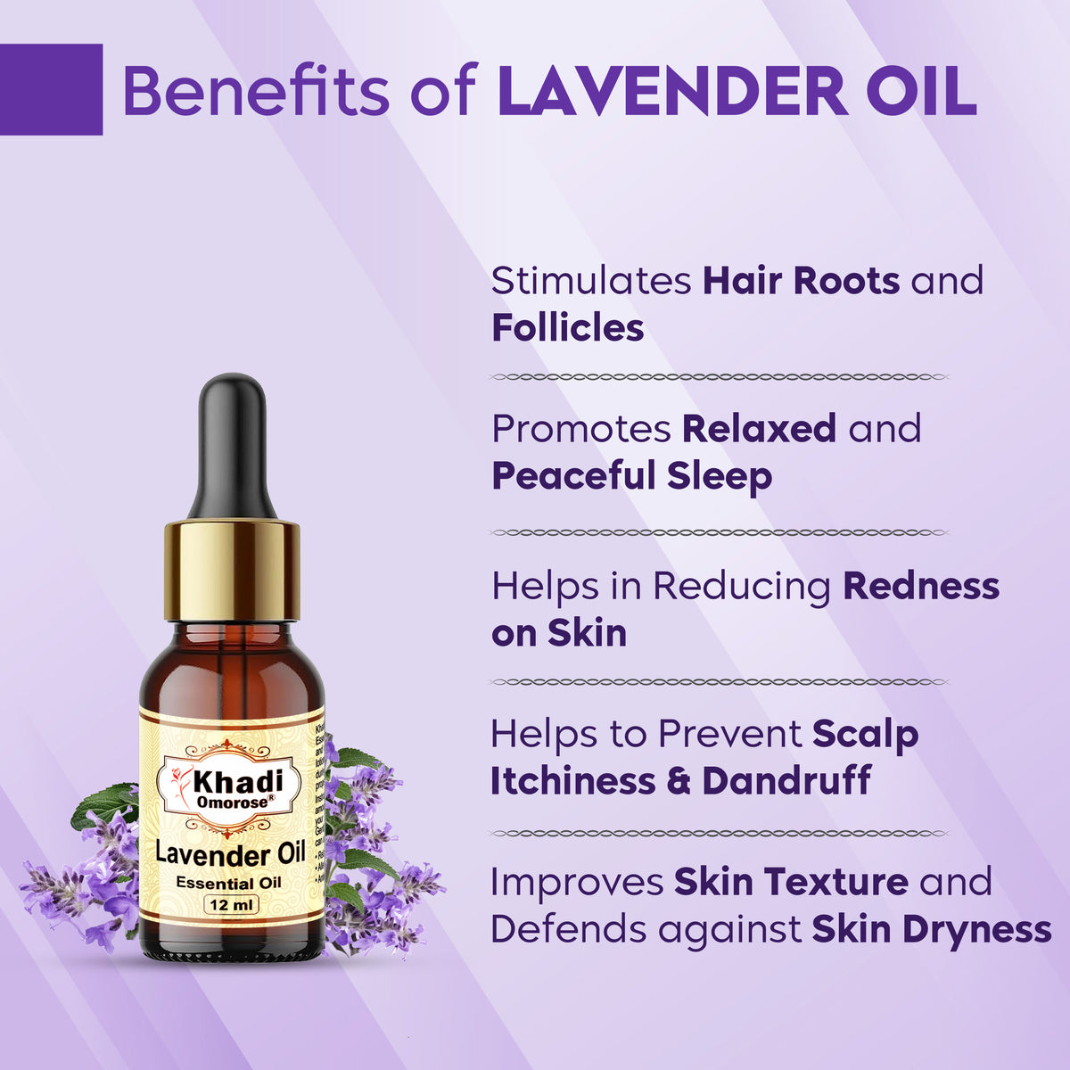 Khadi Omorose Lavender Essential Oil With Self Dispensing Dropper Plug, 12 Ml