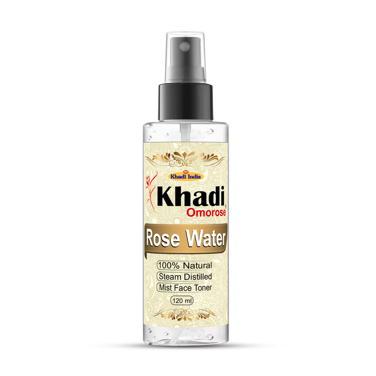 Khadi Omorose Rose Water Liquid 120 ml, Natural & Steam Distilled