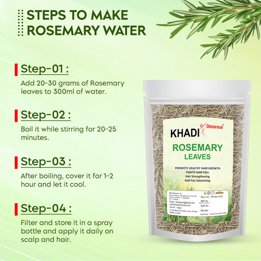 Khadi Omorose Rosemary Leaves for Hair Growth and Seasoning| Food Grade With Mist Spray and Comb Cape for Rosemary Water, Zipper Pouch 100gm