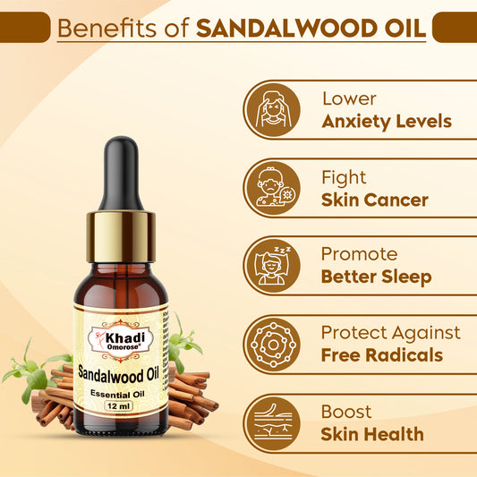 Khadi Omorose Sandalwood Essential Oil (12 ml) With Self Dispensing Dropper Plug