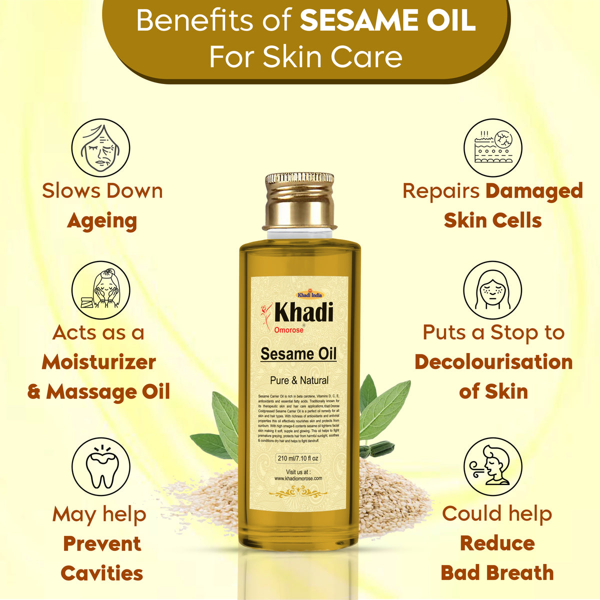Khadi Omorose Sesame Carrier Oil (Pure & Coldpressed) -210 ml.