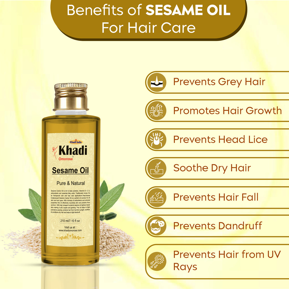 Khadi Omorose Sesame Carrier Oil (Pure & Coldpressed) -210 ml.