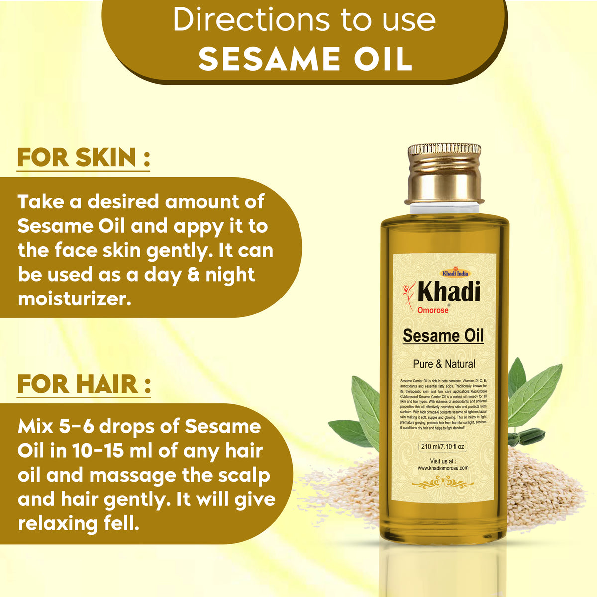 Khadi Omorose Sesame Carrier Oil (Pure & Coldpressed) -210 ml.