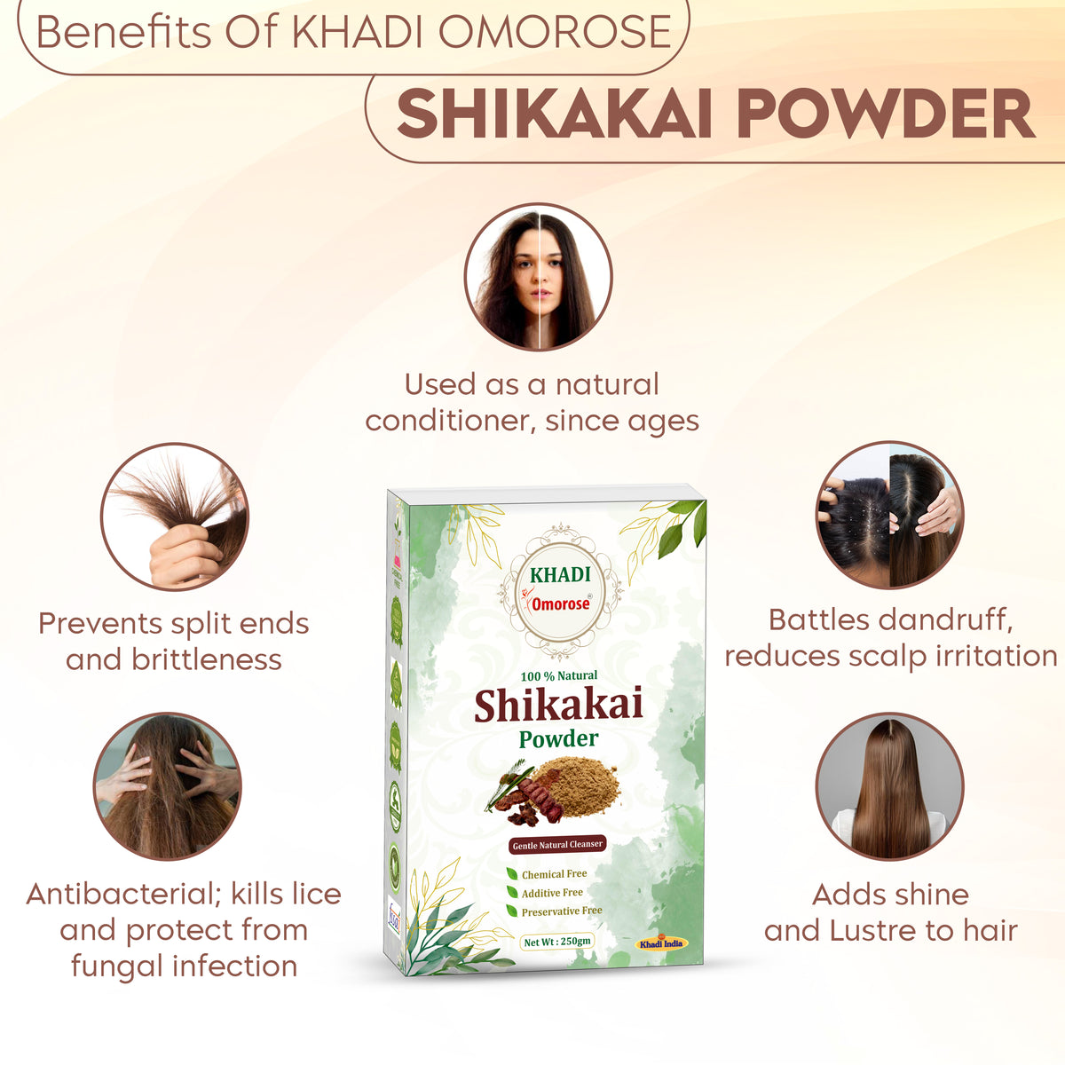 Khadi Omorose Shikakai Powder | Natural Hair Cleanser | 250 Grams |100% Natural Conditions Hair, Adds Shine, Chemical-Free | Resealable Zipper Pouch |