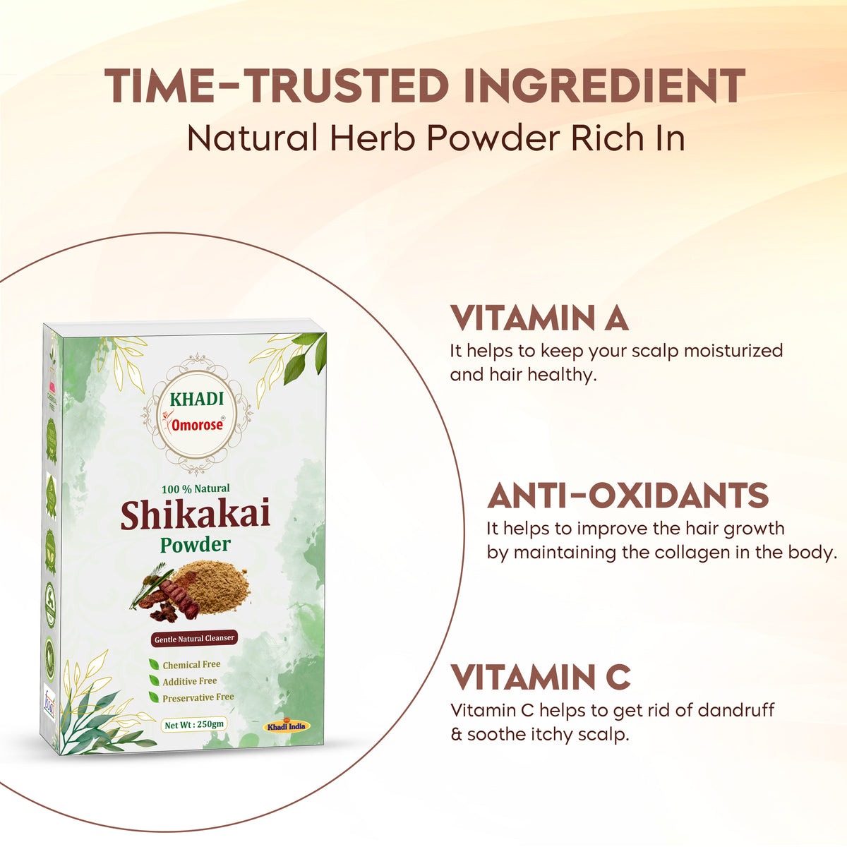 Khadi Omorose Shikakai Powder | Natural Hair Cleanser | 250 Grams |100% Natural Conditions Hair, Adds Shine, Chemical-Free | Resealable Zipper Pouch |