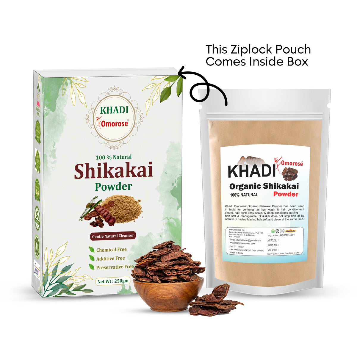 Khadi Omorose Shikakai Powder | Natural Hair Cleanser | 250 Grams |100% Natural Conditions Hair, Adds Shine, Chemical-Free | Resealable Zipper Pouch |