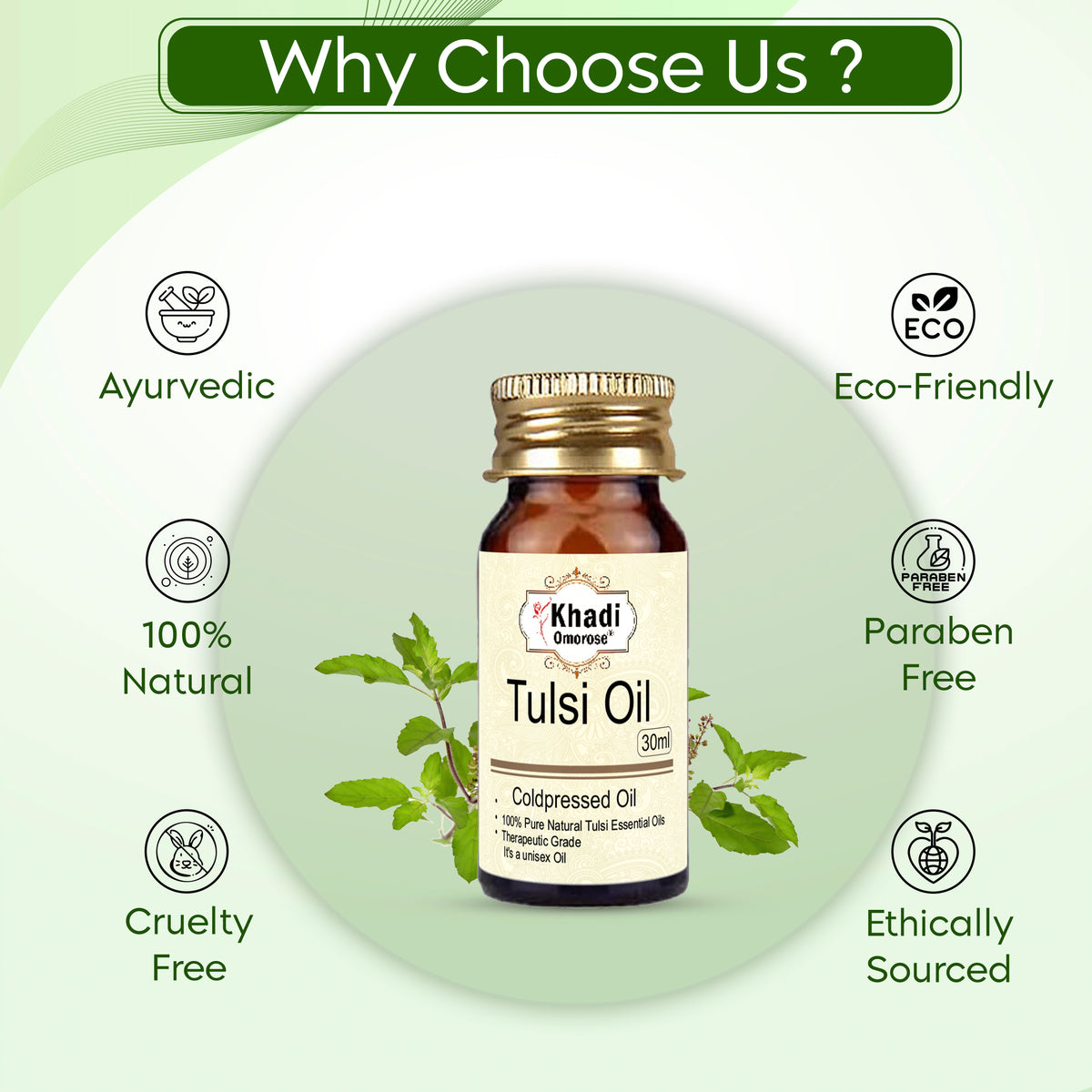 Khadi Omorose Tulsi Oil – Coldpressed Oil